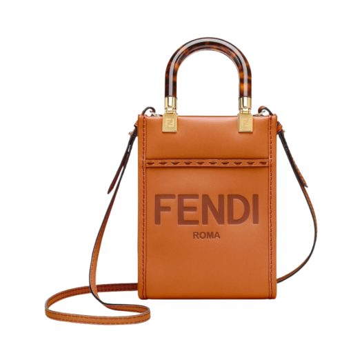 8BS051ABVLF0PWZ Fendi Roma Sunshine Mini Leather Shopper Bag Brown