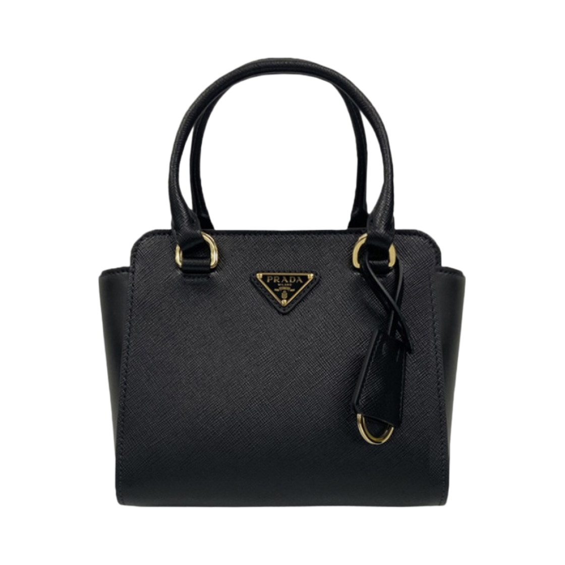 프라다 트라이앵글 로고 사피아노 레더 미니 토트백 블랙(Prada Triangle Logo Saffiano Leather Mini Tote Bag Black)