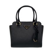 Prada Triangle Logo Saffiano Leather Mini Tote Bag Black
