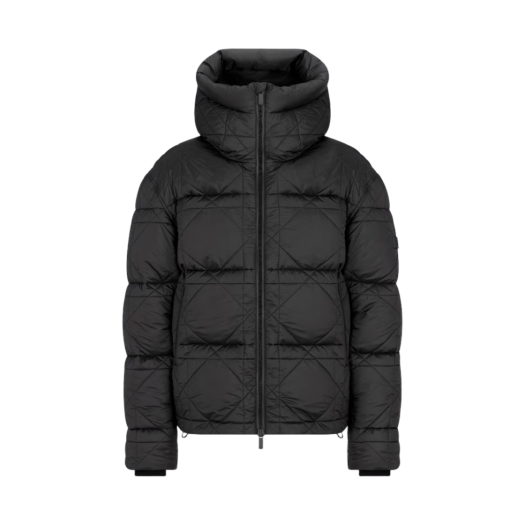 Dior Cannage Hooded Down Jacket Technical Fabric Black