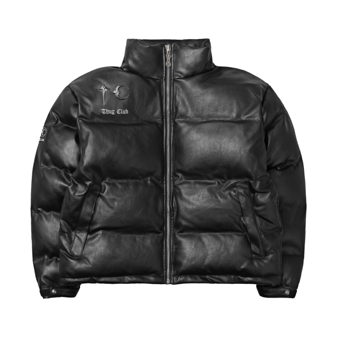 떠그 클럽 레더 퍼퍼 자켓 블랙 (폴리에스터)(Thug Club Leather Puffer Jacket Black (Polyester))