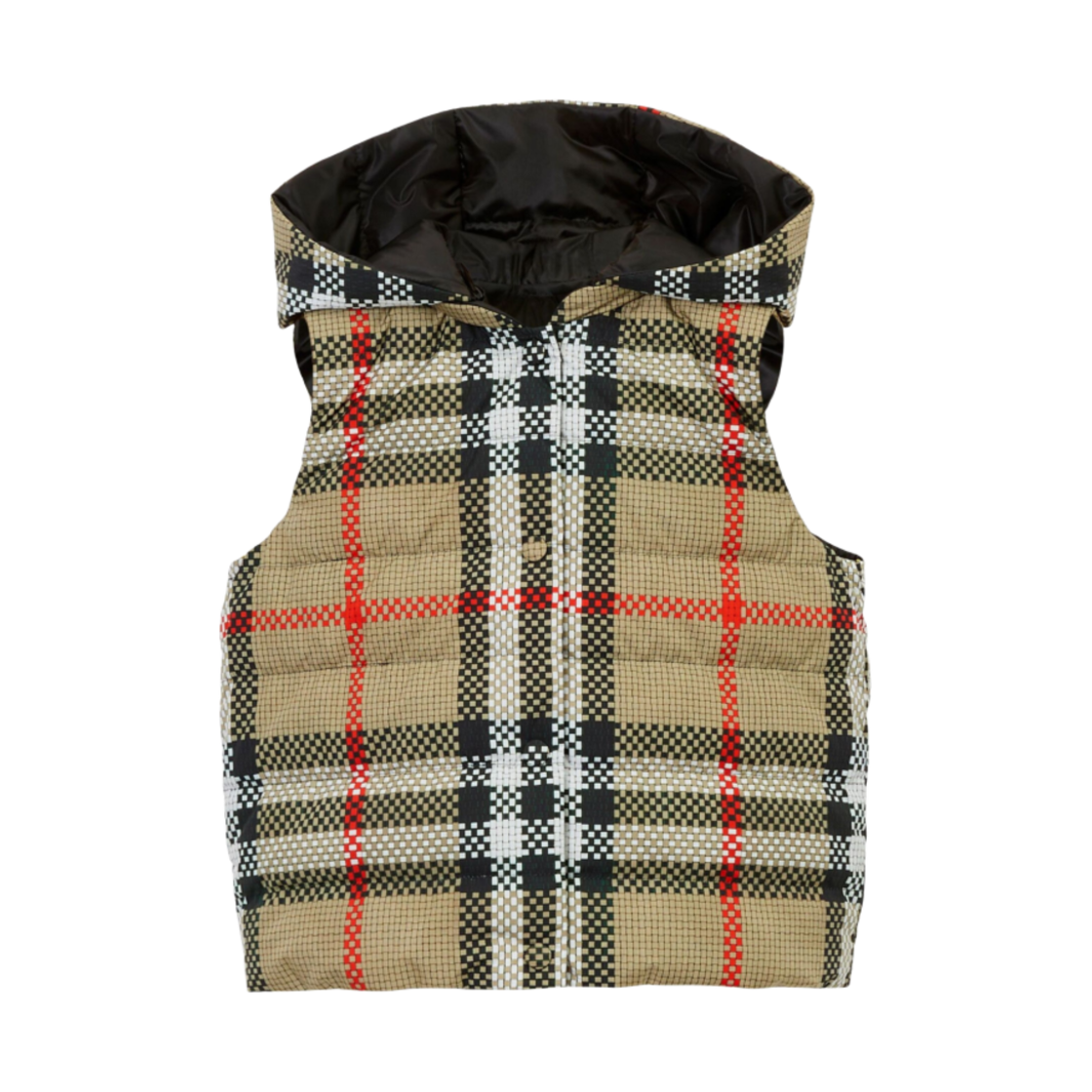 8069443 (Kids) Burberry Reversible Check Pattern Hooded Gilet Archive Beige Black