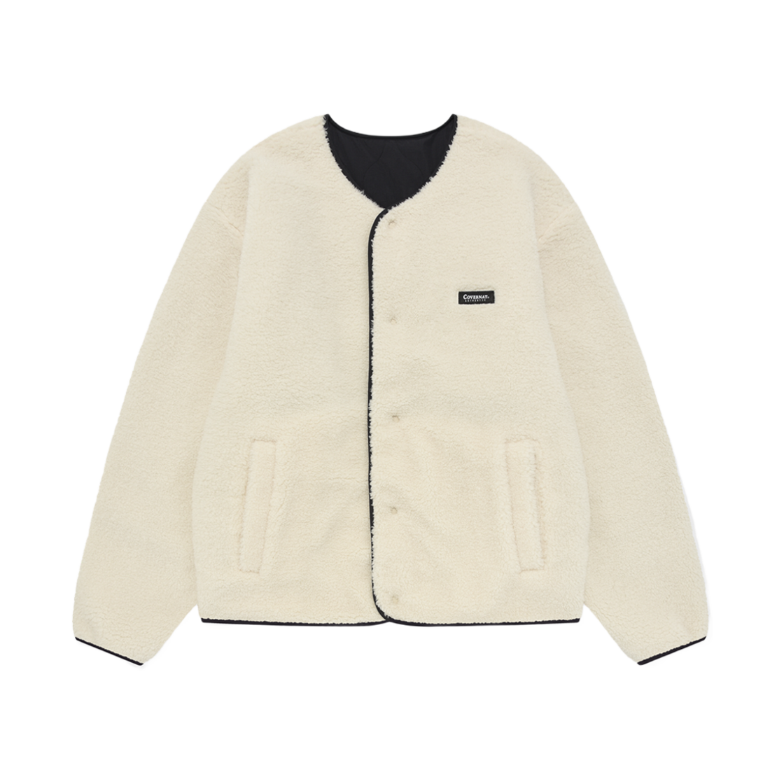 커버낫 리버시블 컴피보아 카라리스 자켓 아이보리(Covernat Reversible Comfy Boa Collarless Jacket Ivory)