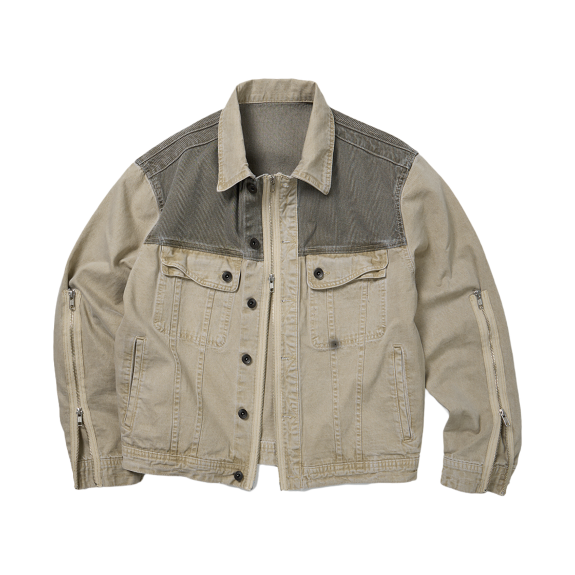 이티씨이 다이드 지퍼 트러커 자켓 2.0 베이지(ETCE Dyed Zipper Trucker Jacket 2.0 Beige)