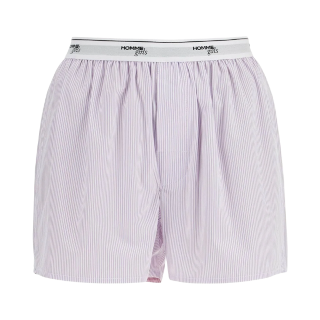 (W) 옴므걸스 하이 웨이스트 코튼 복서 쇼츠 라벤더 스트라이프((W) Homme Girls High Waisted Cotton Boxer Shorts Lavender Stripe)
