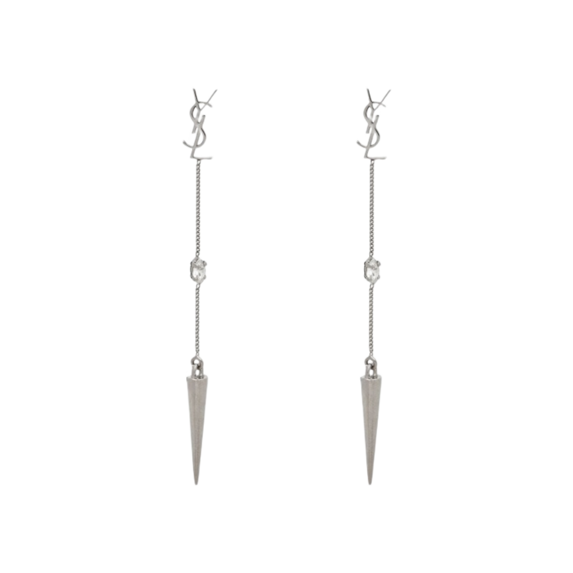 (W) 생로랑 오피움 YSL 라인스톤 스파이크 이어링 메탈 팔라디움((W) Saint Laurent Opyum Ysl Rhinestone Spike Earrings In Metal Palladium) - 1
