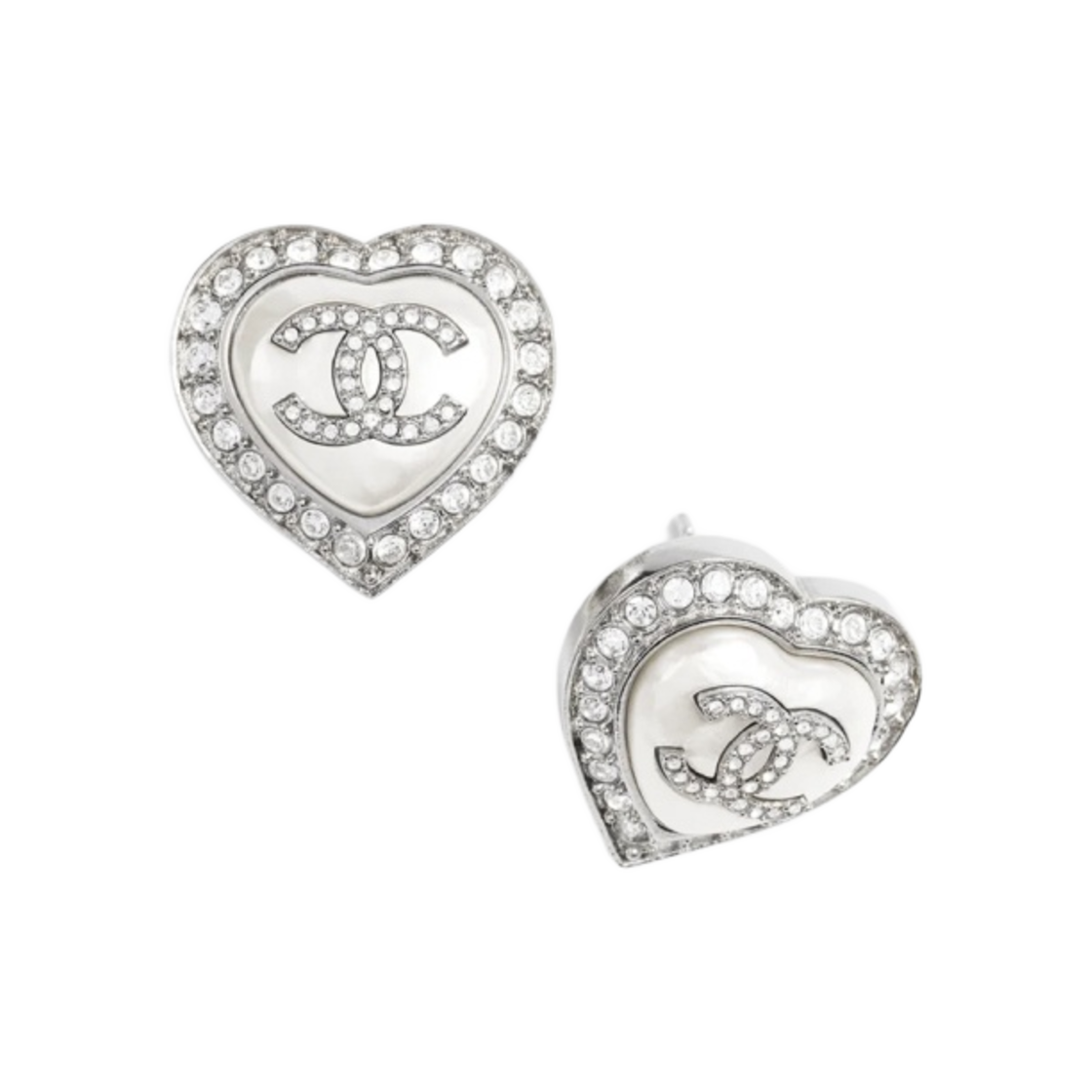 ABB632-B14143-NR575 (W) Chanel Stud Earrings Metal Strass & Silver Pearly White Crystal