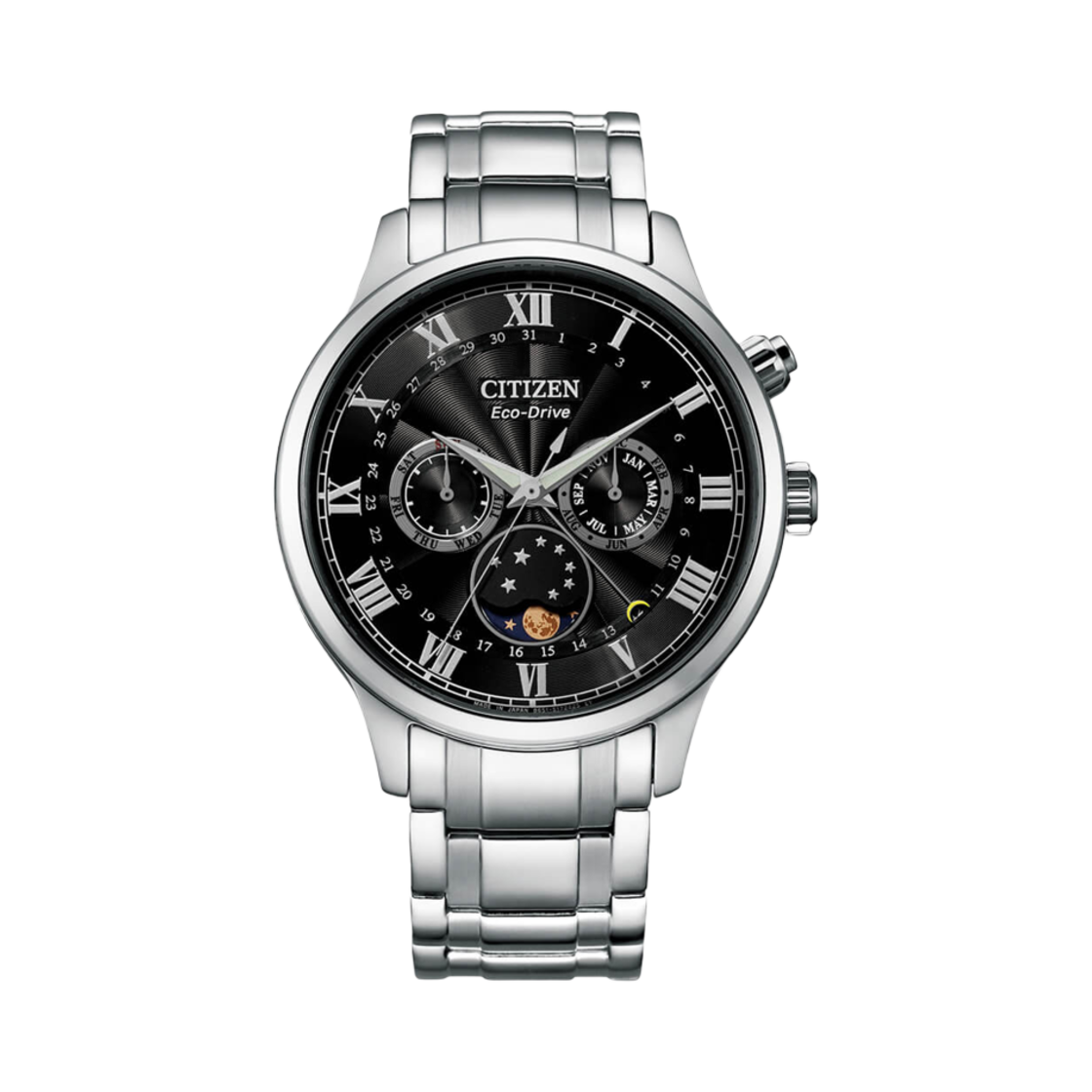시티즌 문 페이즈 에코드라이브 42mm 스테인리스 스틸 블랙 실버(Citizen Moon Phase Eco-Drive 42mm Stainless Steel Black Silver) - 1