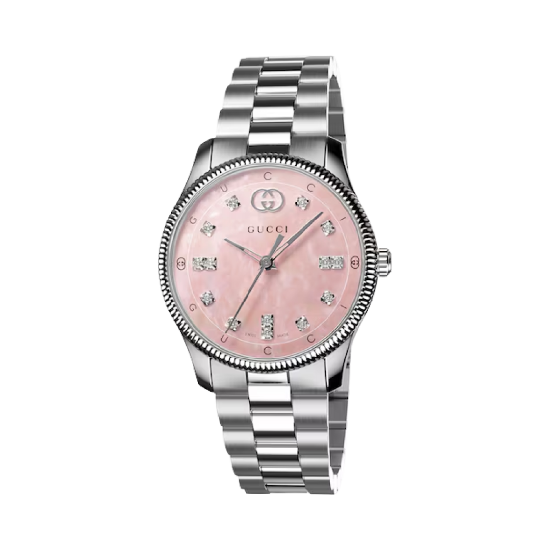 (W) 구찌 G-타임리스 쿼츠 29mm 스테인리스 스틸 핑크 다이아몬드((W) Gucci G-Timeless Quartz 29mm Stainless Steel Pink Diamond)