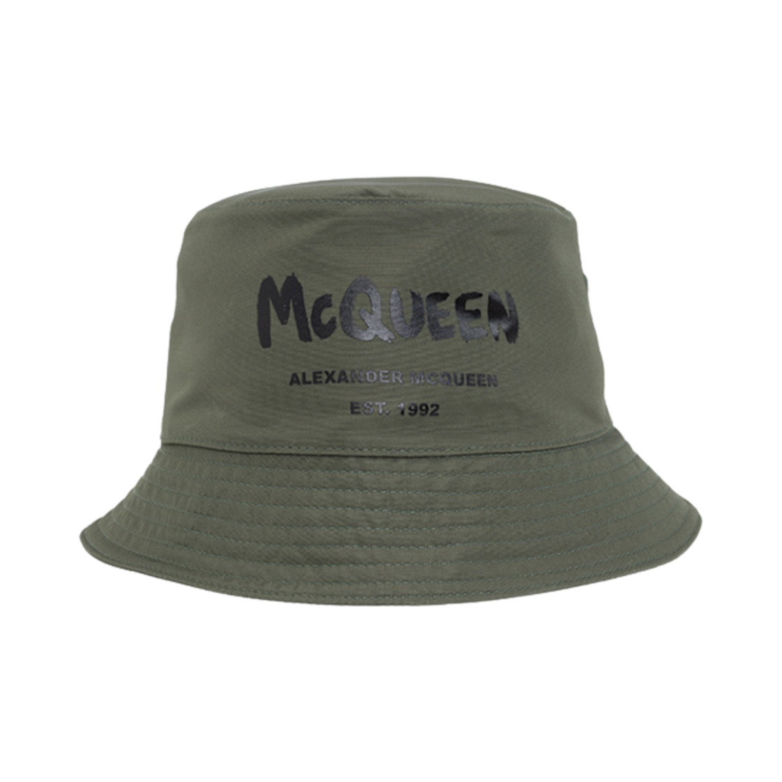 6677794404Q2960 Alexander McQueen Graffiti Logo Print Bucket Hat Khaki