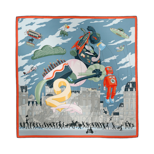 (W) Hermes Parade Scarf 90 Gris Bleute Vert Amande Orange