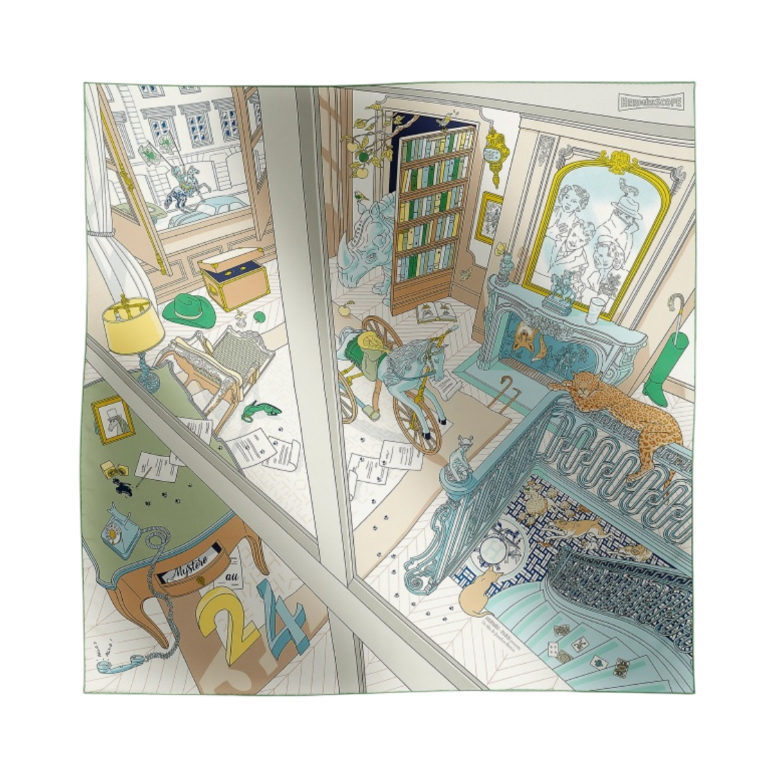 (W) 에르메스 미스테르 오 24 스카프 90 그리 뻬를르 베르 죤((W) Hermes Mystere Au 24 Scarf 90 Gris Perle Vert Jaune) - 1