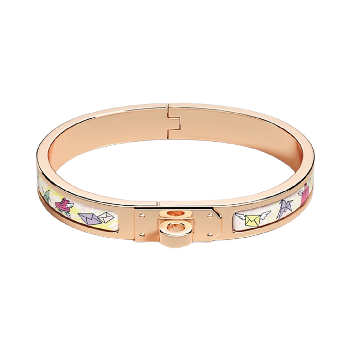 H204415FOJ2 (W) Hermes Clic Kelly Hermes Flagship Bracelet Rose Gold & Jasmin