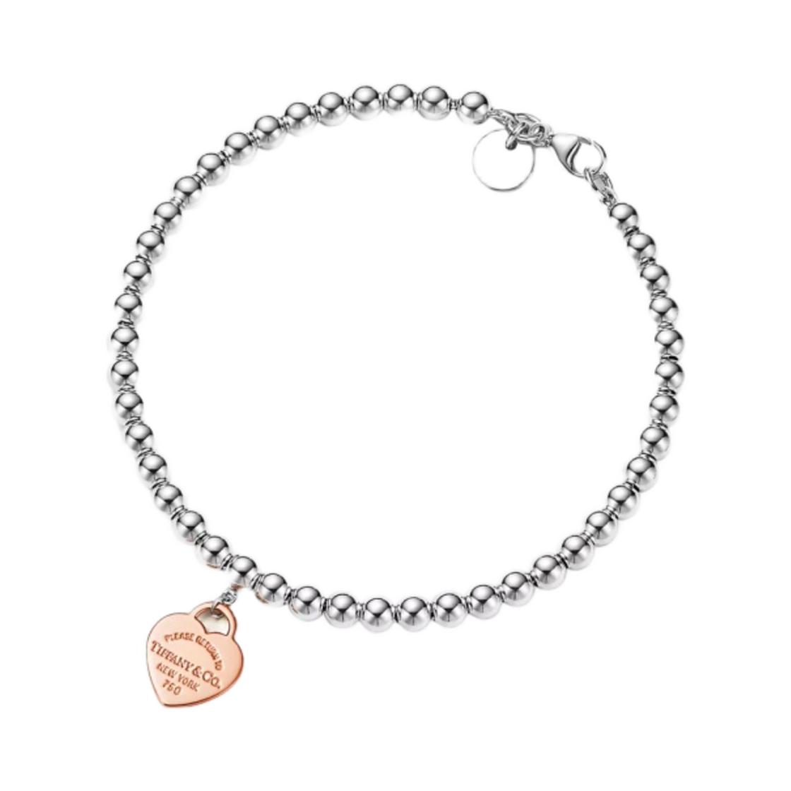 티파니 앤 코 리턴 투 티파니 로즈 골드 하트 태그 비드 브레이슬릿 스털링 실버(Tiffany & Co. Return to Tiffany Rose Gold Heart Tag Bead Bracelet Sterling Silver)