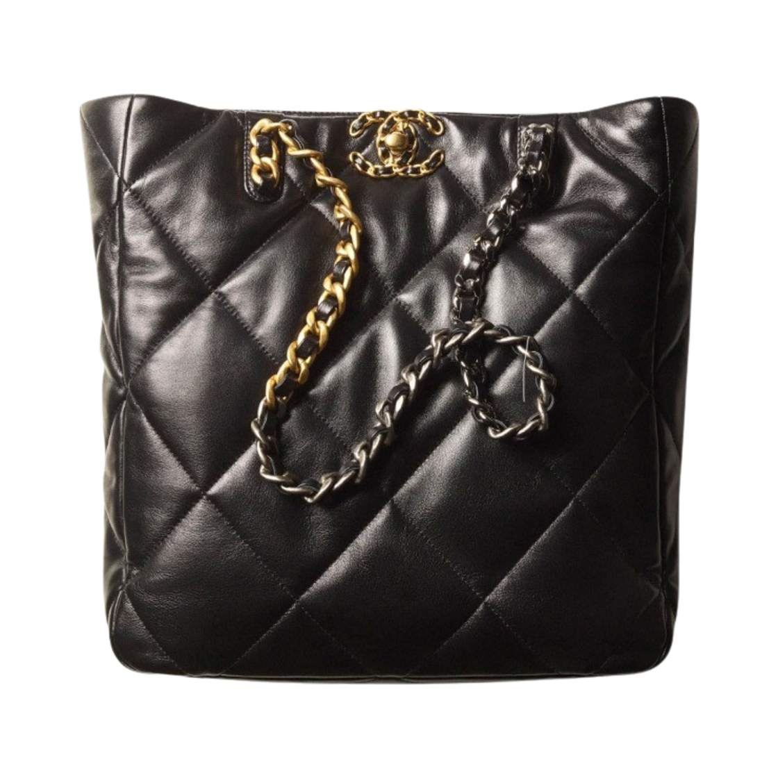 샤넬 19 쇼핑백 샤이니 램스킨 & 골드 메탈 블랙(Chanel 19 Shopping Bag Shiny Lambskin & Gold Black) - 1