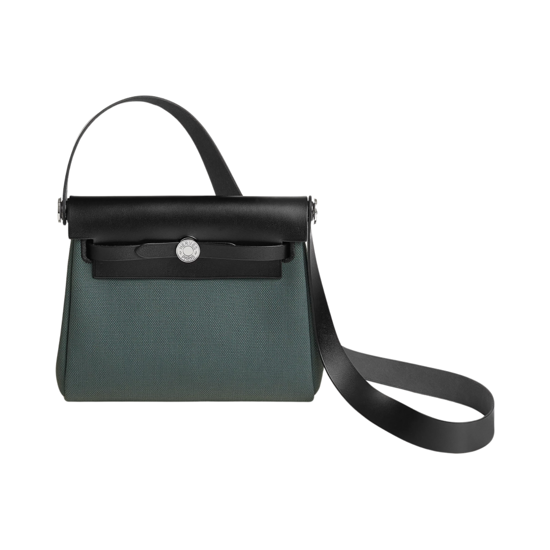 H086430CKAK Hermes Herbag Zip 20 Bag Military Canvas Hunter Cowhide & Palladium Vert Mangrove Noir