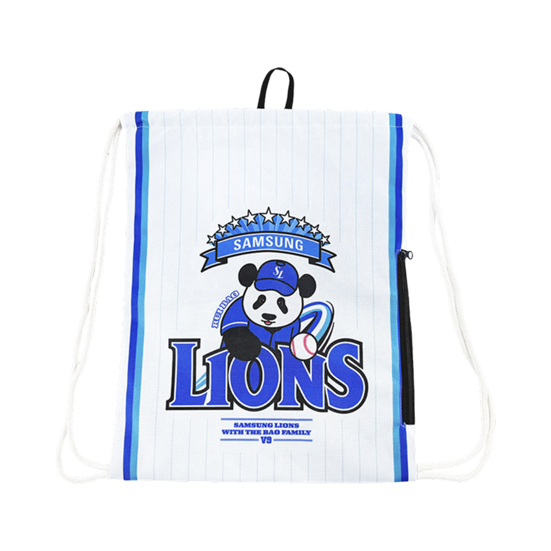 삼성 라이온즈 x 바오패밀리 루이 그래픽 짐색 화이트 블루(Samsung Lions x Bao Family Rui Graphic Gym Sack White Blue)