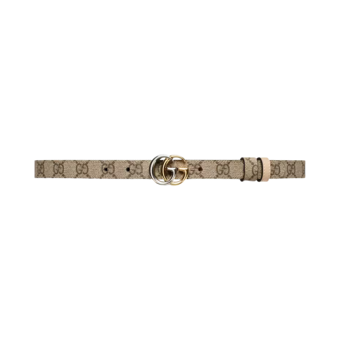 795802-92TIC-9796 (W) Gucci GG Marmont Reversible Thin Belt Beige Supreme Pink Leather