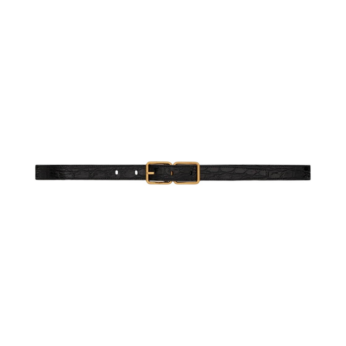 (W) 생로랑 더블 버클 씬 벨트 크로커다일 엠보스 레더 블랙((W) Saint Laurent Double Buckle Thin Belt in Crocodile-Embossed Leather Black) - 1