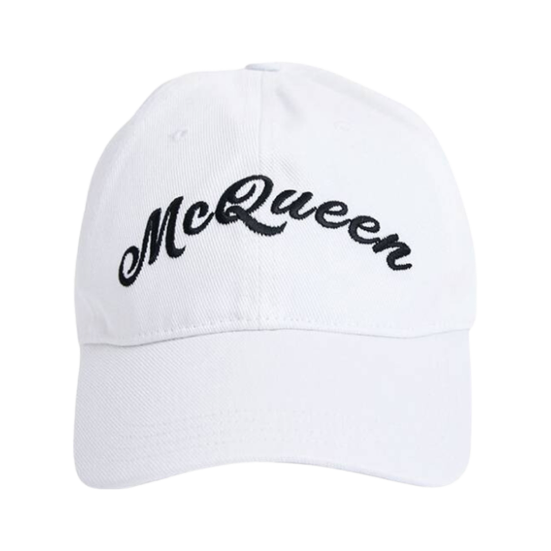 5765344105Q9260 Alexander McQueen Embroidered Logo Leather Strap Baseball Cap White
