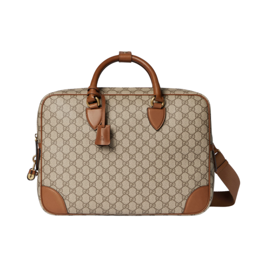 Gucci GG Emblem Medium Briefcase Beige Dark Brown