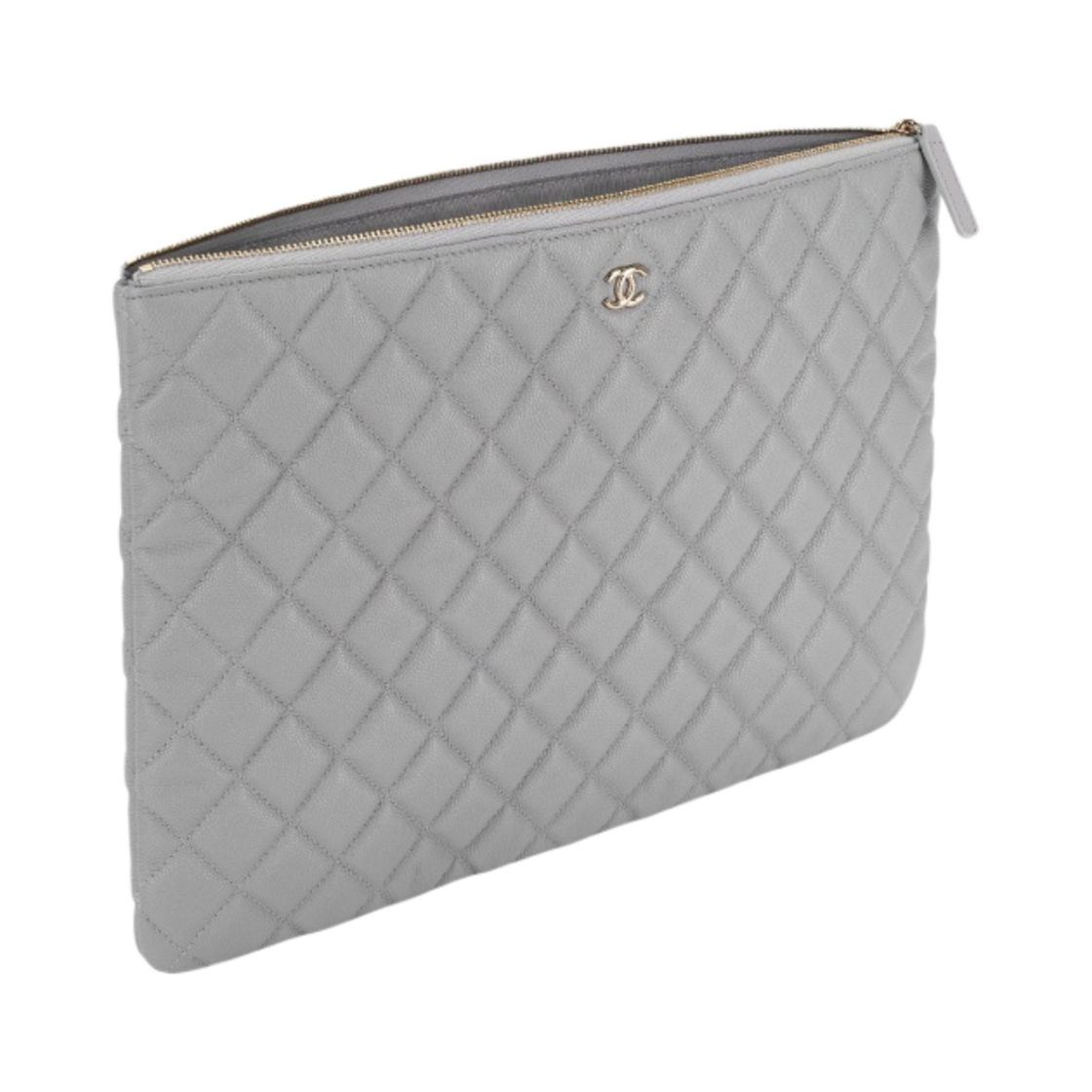샤넬 클래식 라지 파우치 그레인드 샤이니 카프스킨 & 골드 메탈 그레이(Chanel Large Classic Pouch Grained Shiny Calfskin & Gold Grey) - 2