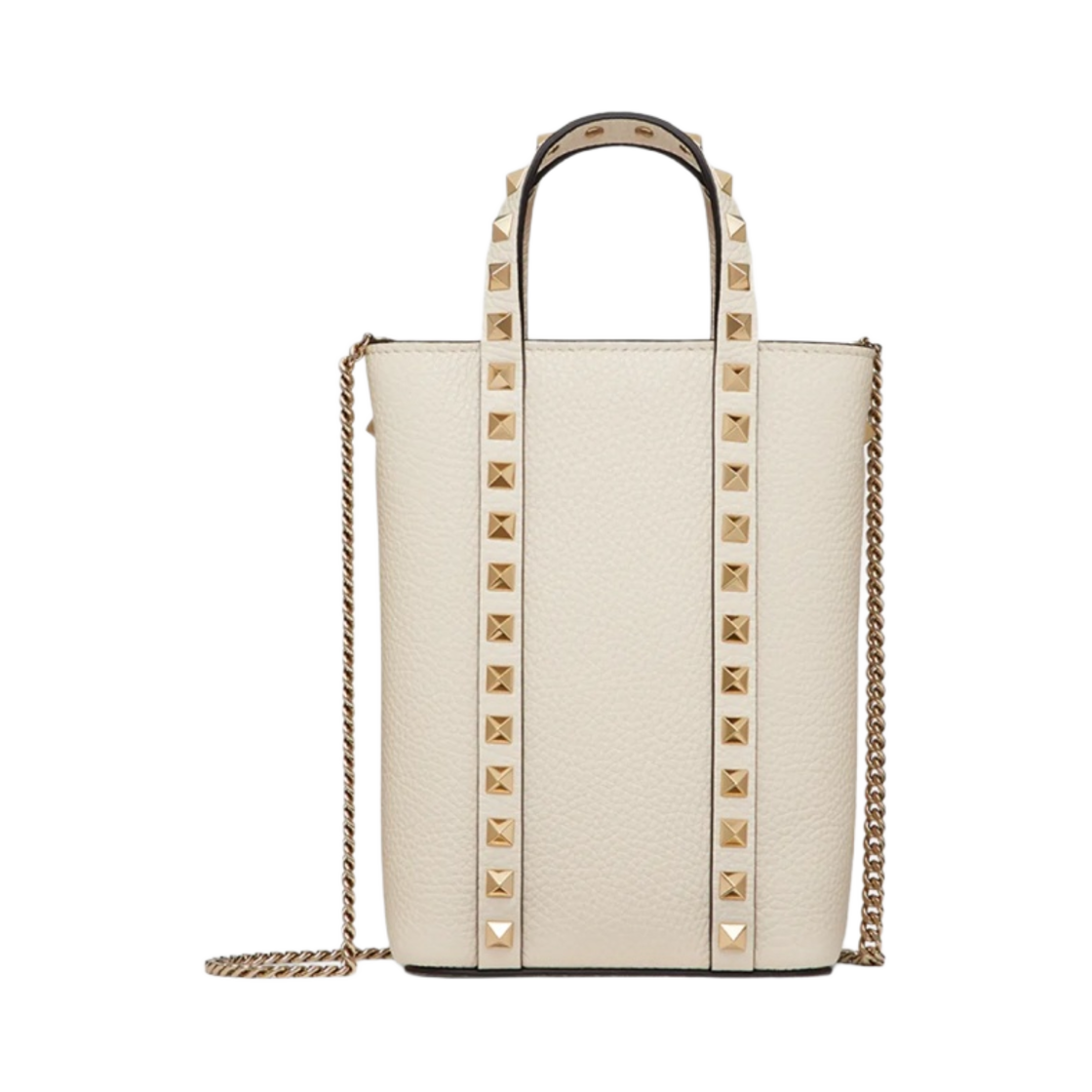 발렌티노 락스터드 그레이니 카프스킨 레더 체인 파우치 라이트 아이보리(Valentino Rockstud Grainy Calfskin Leather Pouch with Chain Light Ivory) - 1