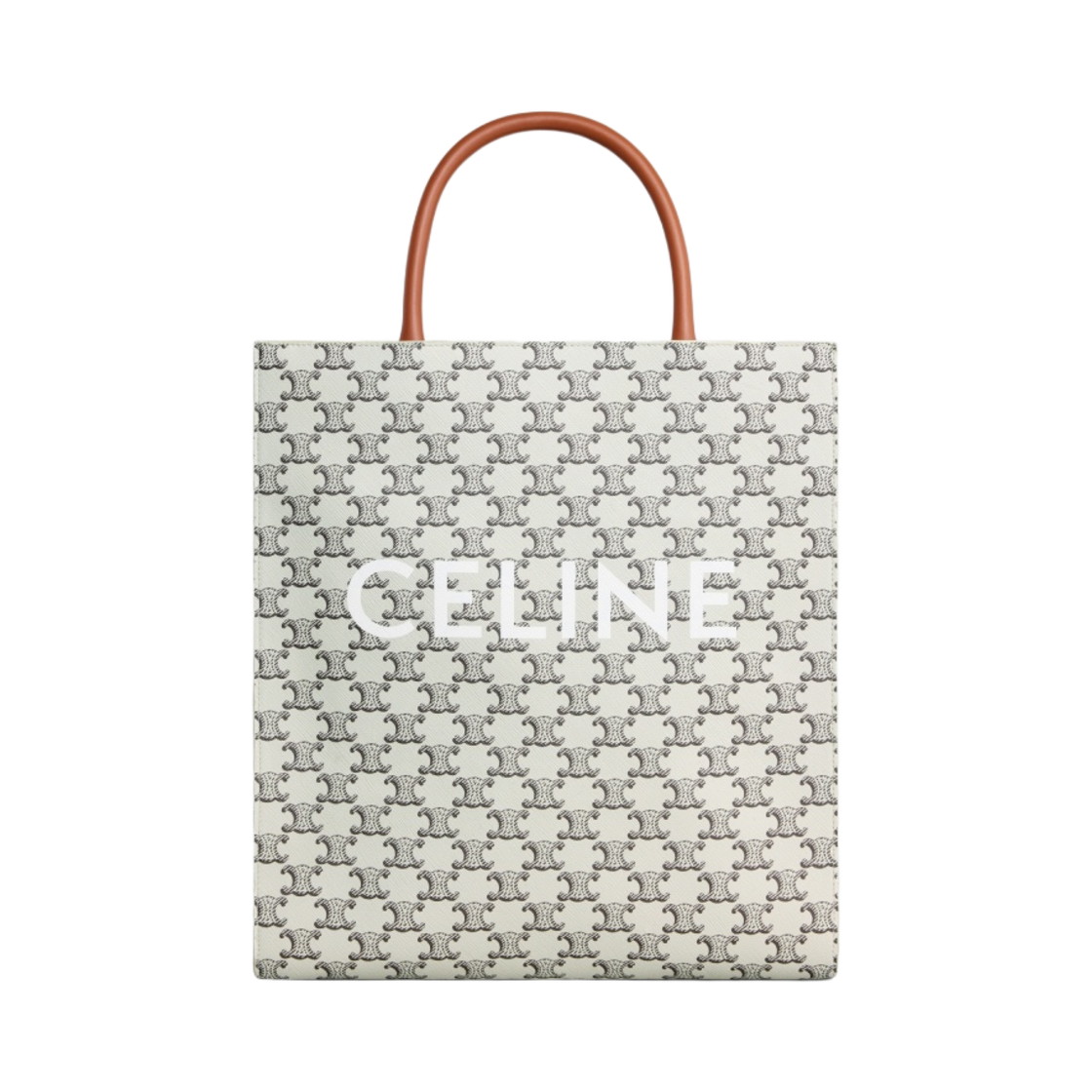 셀린느 트리옹프 캔버스 & 셀린느 프린트 카프스킨 미디움 버티컬 카바스 탄 에크루(Celine Medium Vertical Cabas in Triomphe Canvas and Calfskin with Celine Print Tan Ecru) - 1