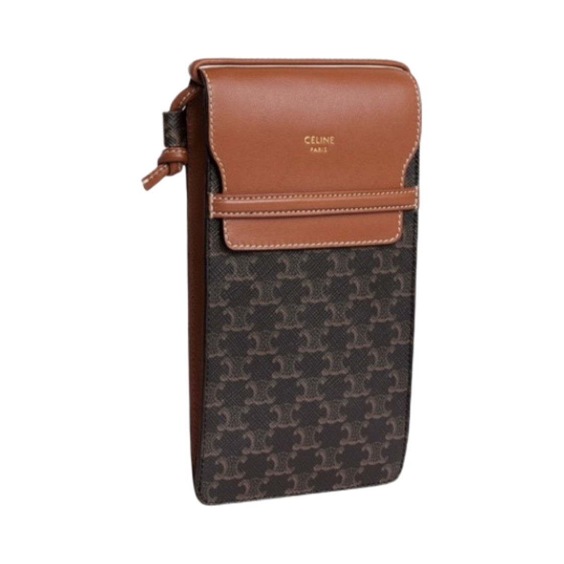 셀린느 트리옹프 캔버스 & 램스킨 플랩 폰 파우치 탄(Celine Phone Pouch with Flap in Triomphe Canvas and Lambskin Tan) - 3