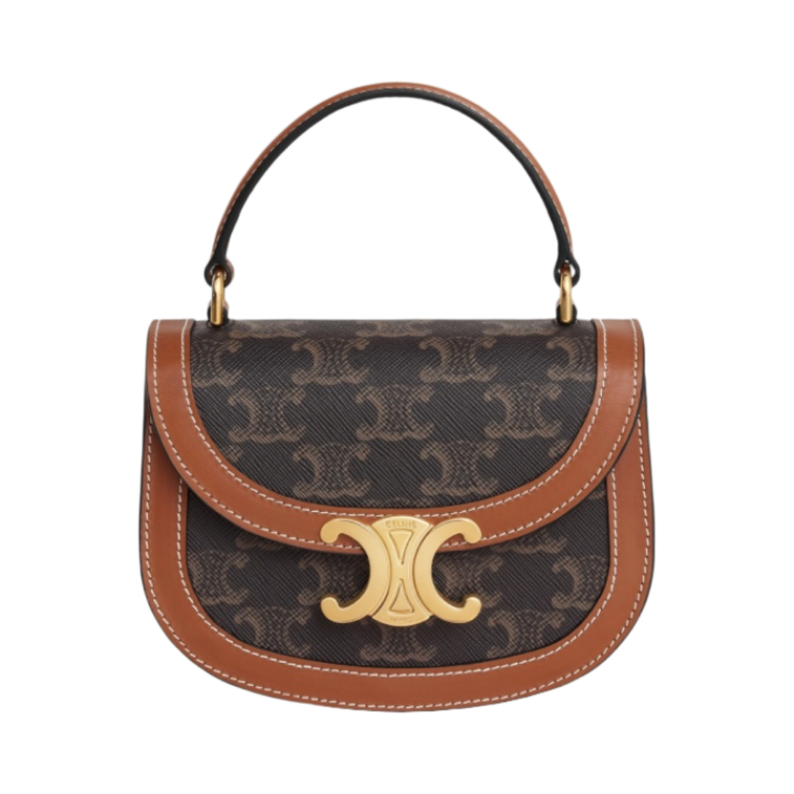 10K502EWU-04LU Celine Mini Besace Clea in Triomphe Canvas Calfskin Tan