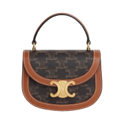 Celine Mini Besace Clea in Triomphe Canvas Calfskin Tan