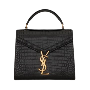 Saint Laurent Cassandra Mini Top Handle Bag In Crocodile-Embossed Shiny Leather Black