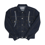 The Museum Visitor Curved Zipper Denim Jacket Blue  - 22RS
