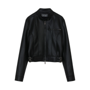 (W) Bohemian Seoul Matt Leather Biker Jacket Black