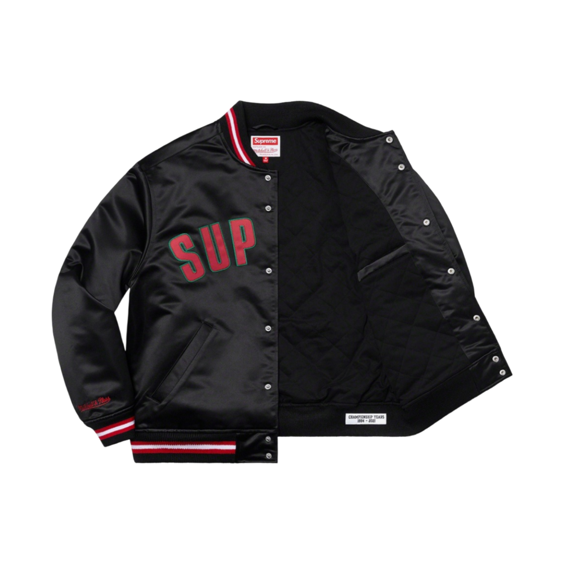 슈프림 미첼 & 네스 사틴 바시티 자켓 블랙 - 21SS(Supreme Mitchell & Ness Satin Varsity Jacket Black - 21SS) - 2