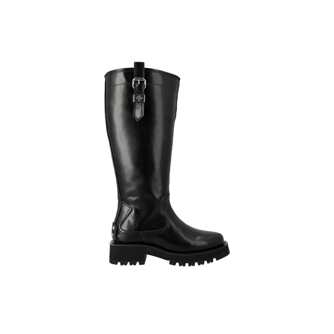 (W) 가니 크링클 올레아테 스터드 하이 부츠 블랙((W) Ganni Crinkle Oleate Stud High Boots Black)
