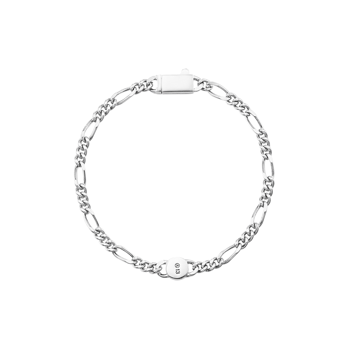 넘버링 #5946 휘가로 체인 브레이슬릿 위드 A13 로고 실버(NUMBERING #5946 Figaro Chain Bracelet With A13 Logo Silver)