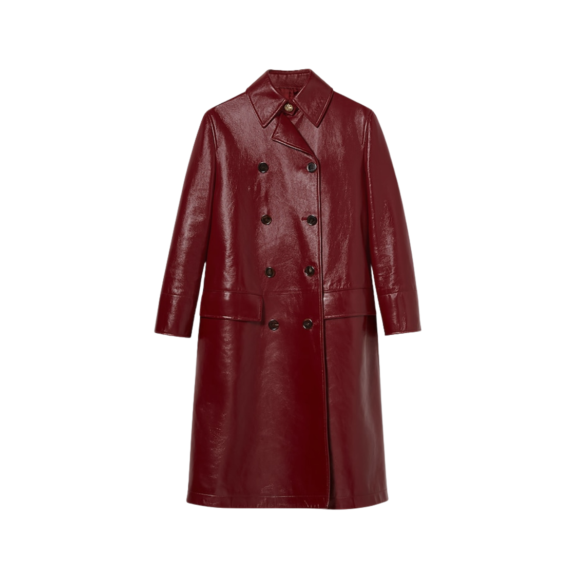 830132-XNA6G-6207 (W) Gucci Shiny Leather Double Breasted Coat Rosso Ancora Red