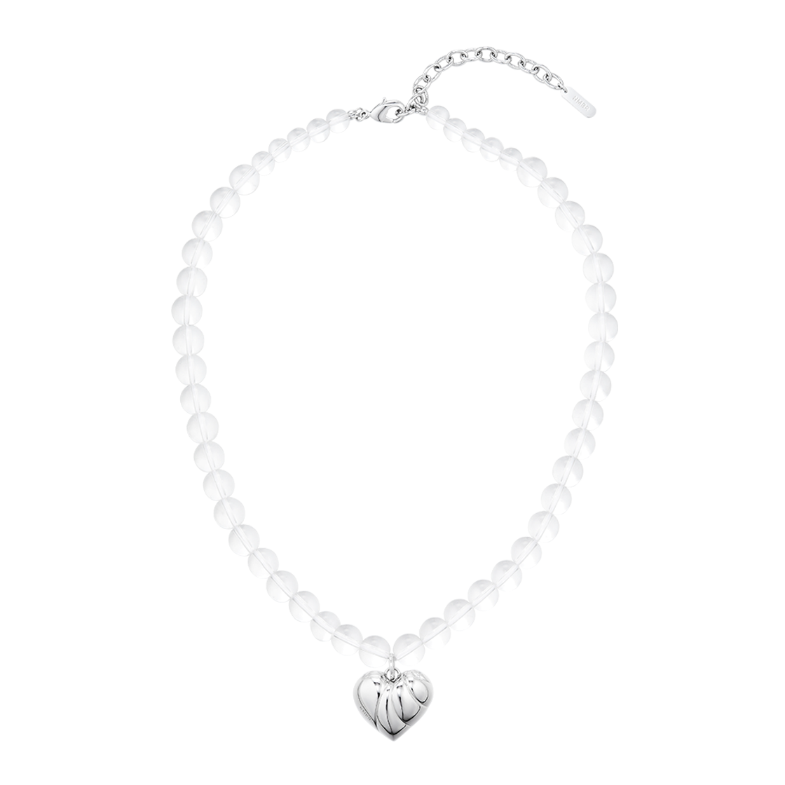 넘버링 #5777 클리어 쿼츠 네크리스 위드 웨이비 하트 펜던트 실버