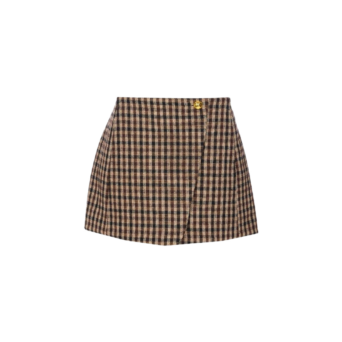 (W) 가니 체크 울 미니 스커트 치커리 커피((W) Ganni Check Wool Mini Skirt Chicory Coffee)