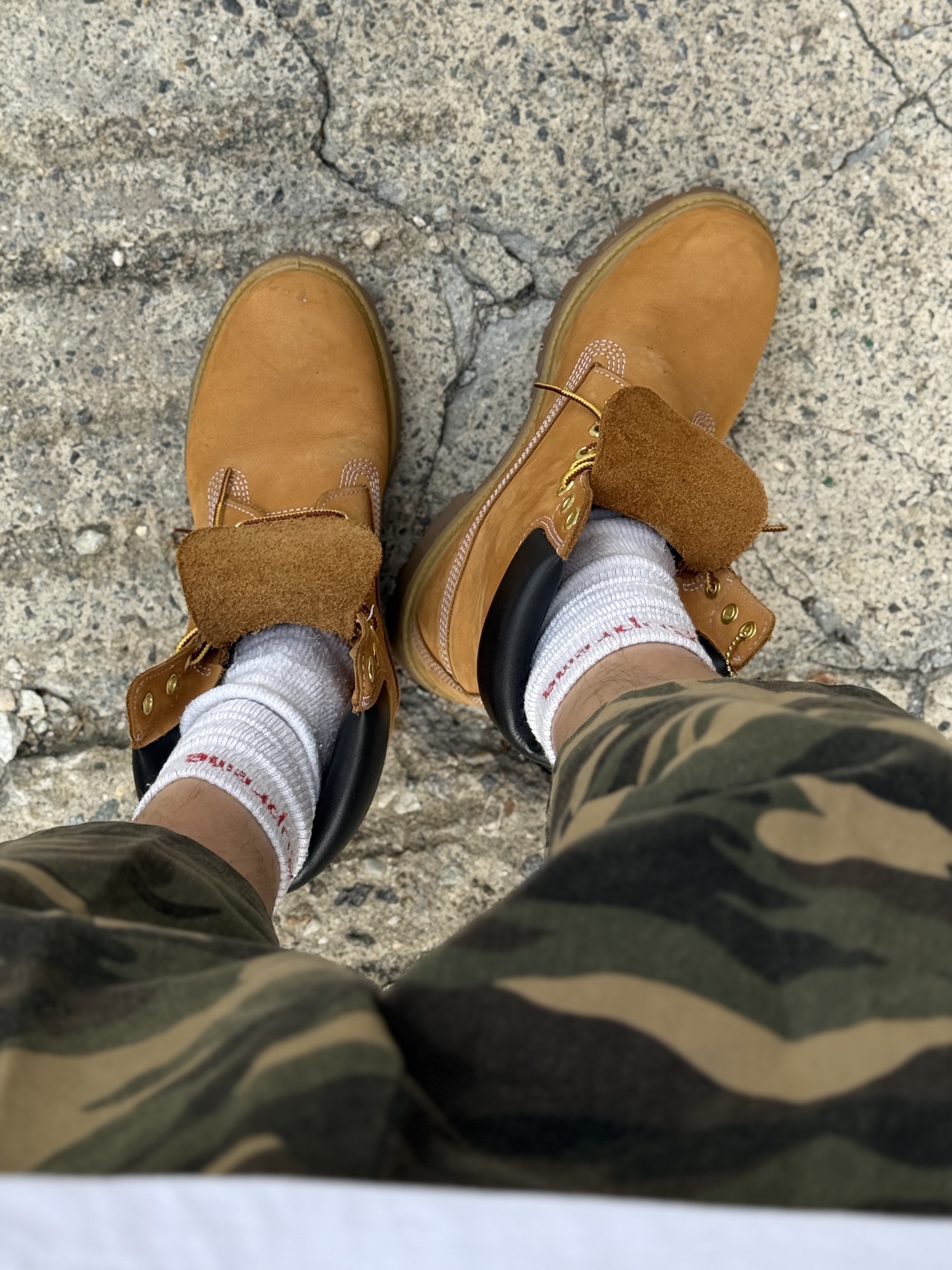 Timberland Premium 6 inch Waterproof Boot Wheat Nubuck - Medium, SLOW RECORD HOUSE Carpenter Bermuda Wide Camo Pants Vintage Green 착용 스타일 - 5