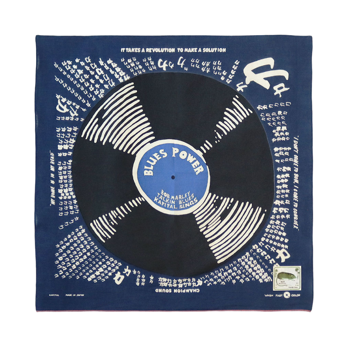 BK19XG005 Kapital Fastcolor Selvedge Blue Power Record Bandana Navy