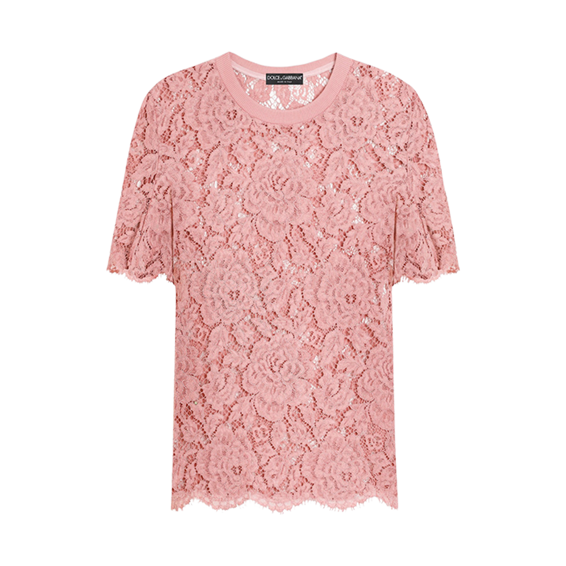 F8V21THLM7LF0473 (W) Dolce & Gabbana Short Sleeved Cordonetto Lace T-Shirt Pink