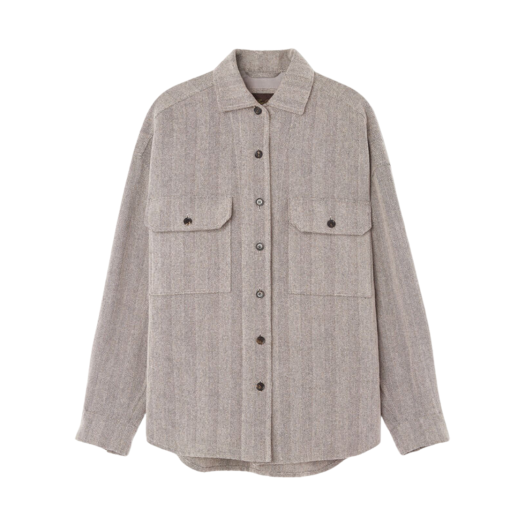 FAP3675-F6F7 (W) Loro Piana Darby Overshirt with Linen Cashmere Virgin Wool Chalk Black