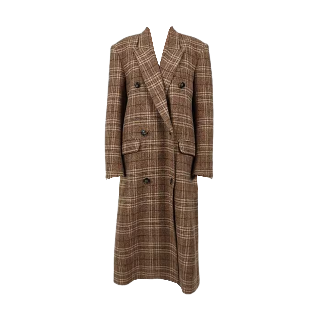 MA0285FA-C3D02E-50CA (W) Isabel Marant Lexana Long Checked Wool Coat Caramel - 25FW