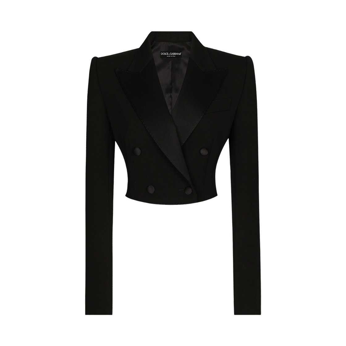 F291WTFU21EN0000 (W) Dolce & Gabbana Short Double Breasted Wool Gabardine Tuxedo Jacket Black