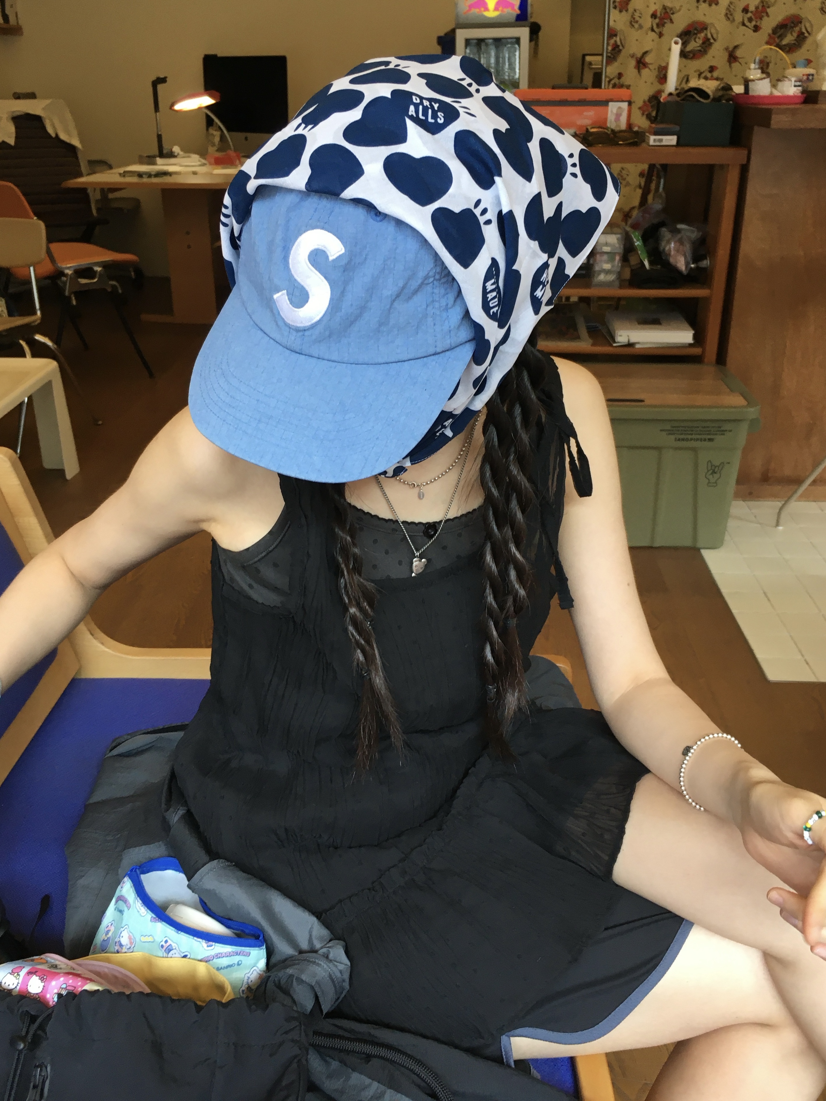 Supreme Cordura Ripstop S Logo 6-Panel Royal - 23SS, Human Made Heart Bandana Navy 착용 스타일