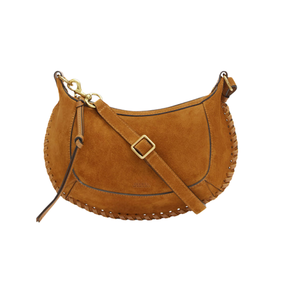 이자벨 마랑 오스칸 문 우븐 스웨이드 카프스킨 레더 숄더백 꼬냑 - 25FW(Isabel Marant Oskan Moon Shoulder Bag in Woven Suede Calfskin Leather Cognac - 25FW)