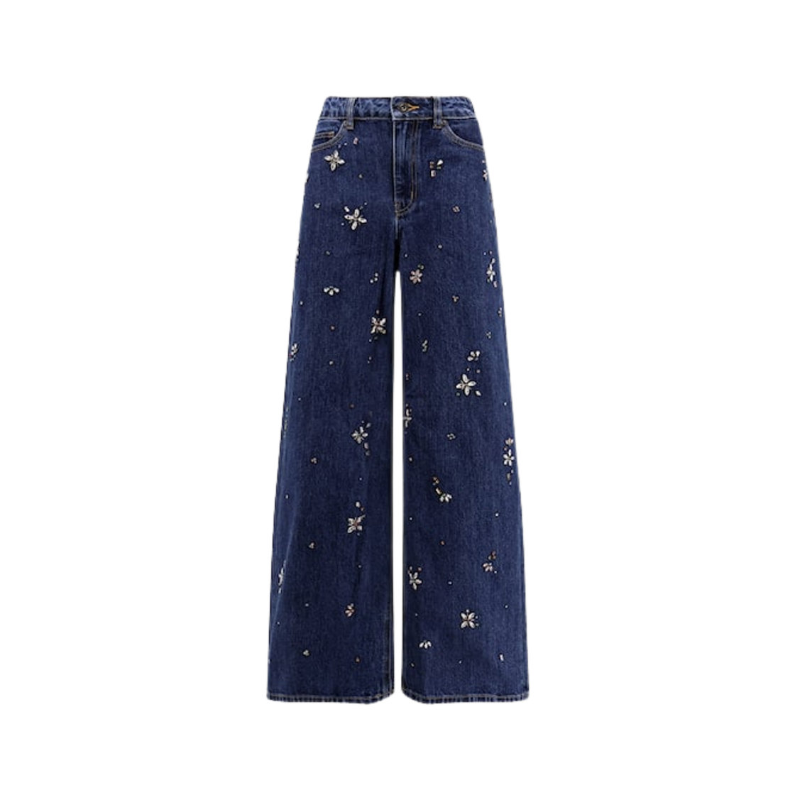 (W) 셀프 포트레이트 엠벨리시드 와이드 레그 진 블루((W) Self Portrait Embellished Wide Leg Jeans Blue)
