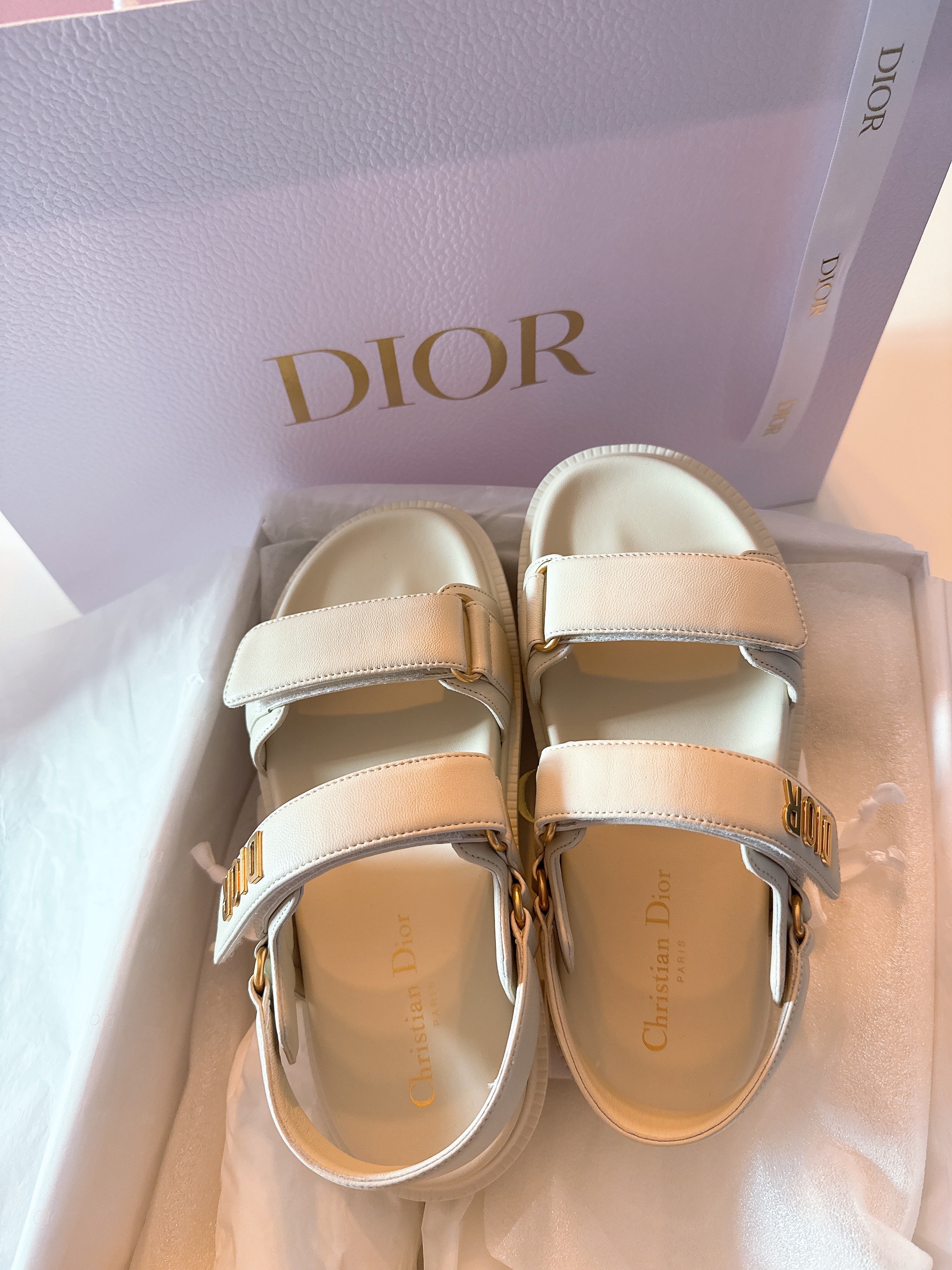 (W) Dioract Sandal Powder Beige Lambskin 착용 스타일 - 2